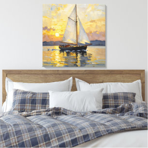 Impressão Em Tela Uma Ilustração em Impasto de um Barco à Vela ao Pô