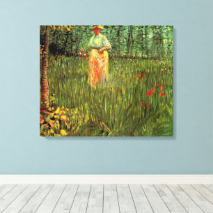 Impressão Em Tela Uma mulher caminhando em um jardim por Vincent van