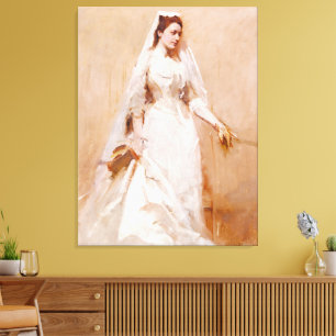 Impressão Em Tela Uma Noiva em Vestido de Noiva Branco, Pintura Famo