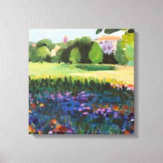 Impressão Em Tela Uma paisagem com um campo em flor e cidade