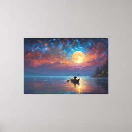 Impressão Em Tela uma pessoa num barco em água com lua de cheio