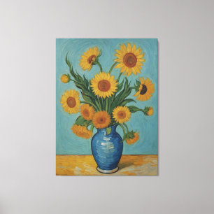 Impressão Em Tela uma pintura de girassóis em uma safra azul