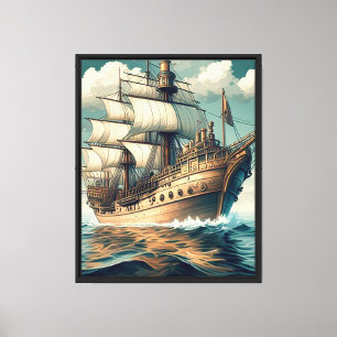 Impressão Em Tela Uma Pintura De Um Navio Com As Velas Para Baixo- 5