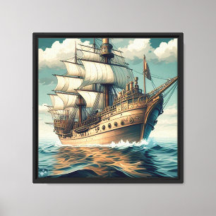 Impressão Em Tela Uma Pintura De Um Navio Com As Velas Para Baixo- 5