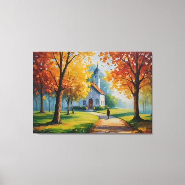 Impressão Em Tela uma pintura de uma igreja e de um edifício (Frente)