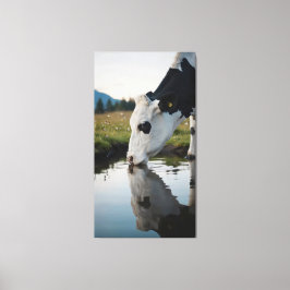 Impressão Em Tela Uma vaca bebe água em um riacho natural