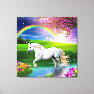Impressão Em Tela Unicorn Rainbow Landscape Flores One