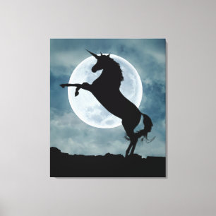 Impressão Em Tela Unicorn Silhouette Full Moon Night Sky