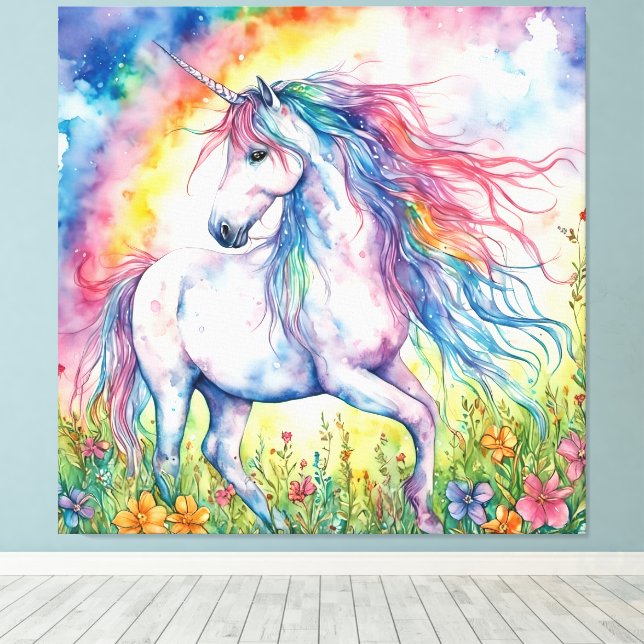 Impressão Em Tela Unicorn Watercolor (Insitu(piso de madeira))