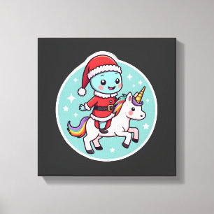 Impressão Em Tela Unicórnio Axolote Kawaii Natal Papai Noel Feliz Na
