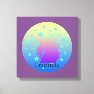 Impressão Em Tela Unicórnio de Ombre com gratitude da palavra