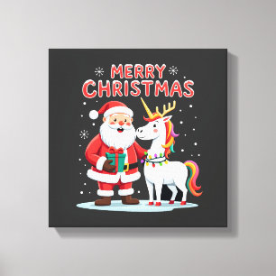 Impressão Em Tela Unicórnio Natal Fofo Santa em T-Shirt de Natal de