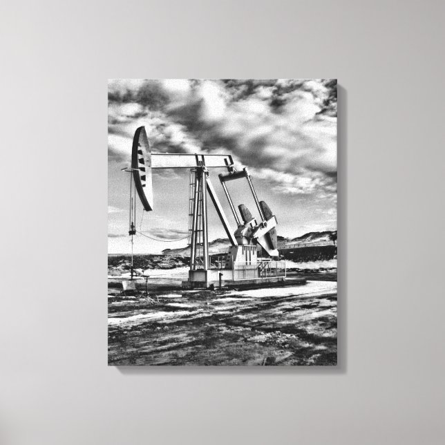 Impressão Em Tela Unidade Pumping (Pumpjack) de óleo preto e branco (Frente)