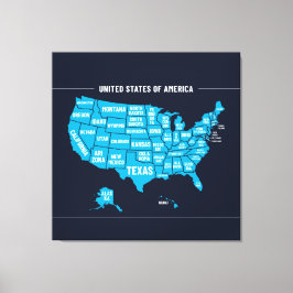 Impressão Em Tela United States Map Teal Minimal Design
