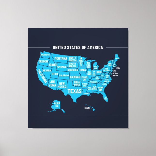 Impressão Em Tela United States Map Teal Minimal Design (Frente)