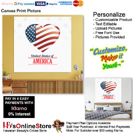 Impressão Em Tela United States of America Flag Heart 11 Picture 