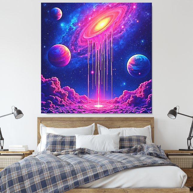 Impressão Em Tela Universo de Neon: Estrelas Reluzentes (Insitu(Quarto))