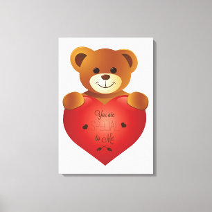 Impressão Em Tela Ursa de pelúcia fofa com coração vermelho de amor