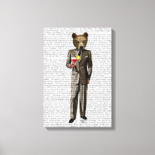 Impressão Em Tela Urso com Cocktail