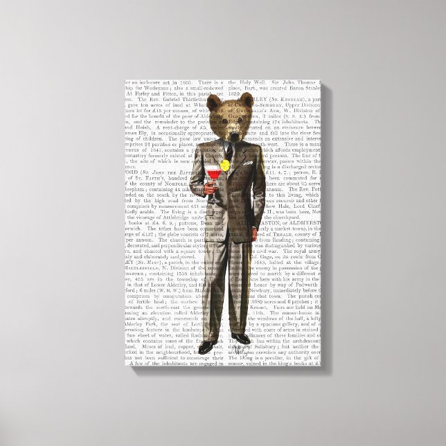 Impressão Em Tela Urso com Cocktail (Frente)