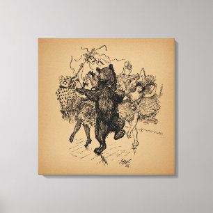 Impressão Em Tela Urso Dançante Vintage Arte Circus