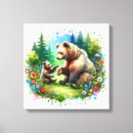 Impressão Em Tela Urso e Cubo de Aquarela Cócitos