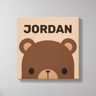 Impressão Em Tela Urso Marrom Pequeno e Fofo com Nome Personalizado
