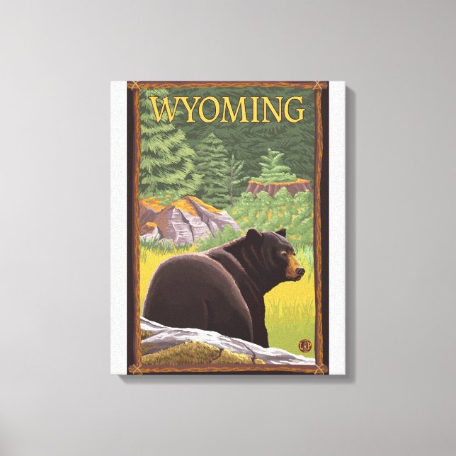 Impressão Em Tela Urso Negro em ForestWyoming (Frente)