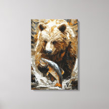 Urso Pardo Pescando em Estilo Impasto Dinâmico