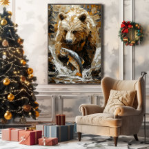 Urso Pardo Pescando em Estilo Impasto Dinâmico