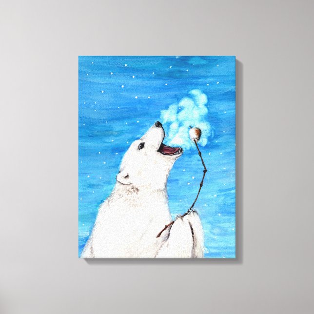 Impressão Em Tela Urso Polar com Marshmallow Torrado (Frente)