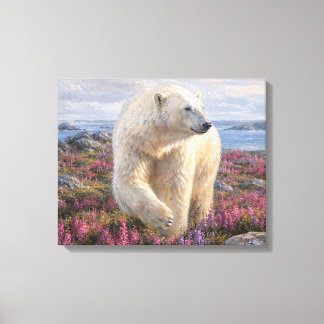 Impressão Em Tela Urso Polar Entre Flores Silvestres Tundra Ártica
