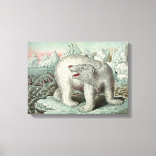 Impressão Em Tela Urso Polar Na Ilustração Iceberg Vintage 18X13"