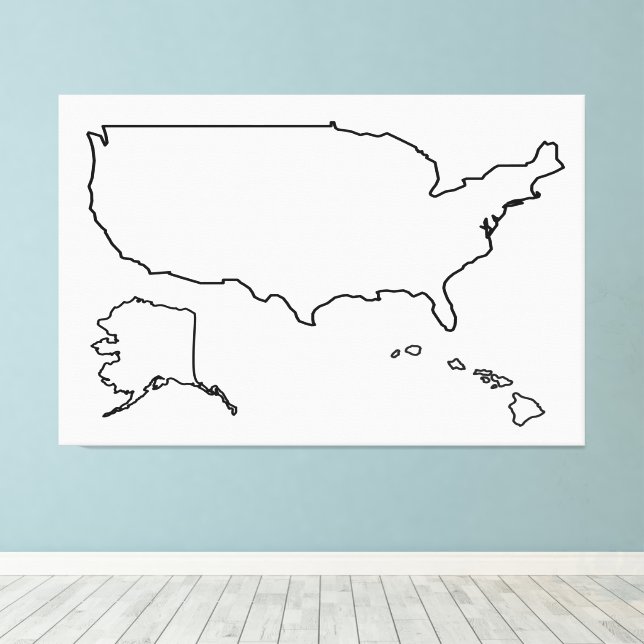 Impressão Em Tela US Map Vazio Outline 60x40 polegadas Estados Unido (Insitu(piso de madeira))