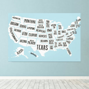 Impressão Em Tela US Map With State Names United States 60x40 inch