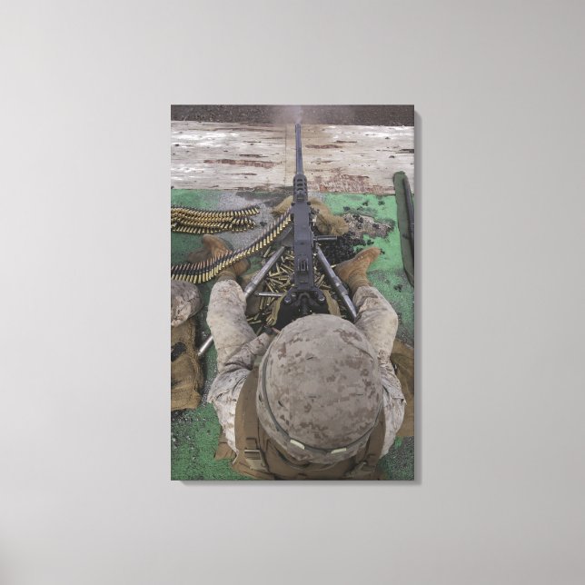 Impressão Em Tela US Marine dispara uma metralhadora M2 de calibre 5 (Frente)