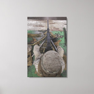 Impressão Em Tela US Marine dispara uma metralhadora M2 de calibre 5