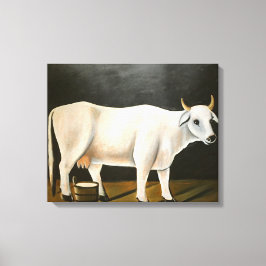 Impressão Em Tela Vaca branca num fundo preto (animal Fazenda)