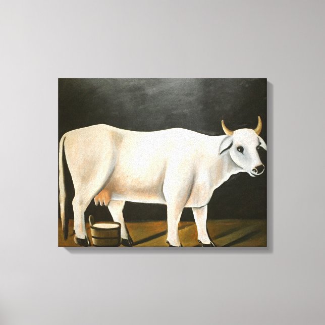 Impressão Em Tela Vaca branca num fundo preto (animal Fazenda) (Frente)