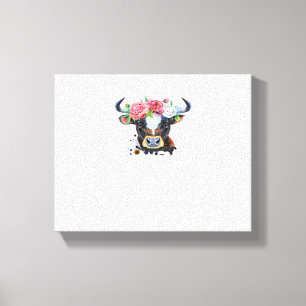 Impressão Em Tela Vaca coroada com flores Clássica T-Shirt