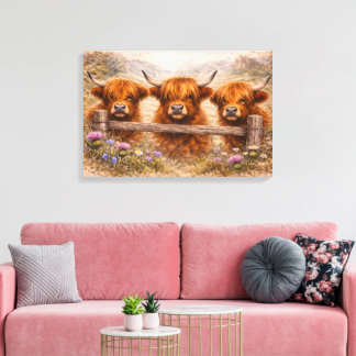 Impressão Em Tela Vaca das Terras Altas - Animais em Aquarela