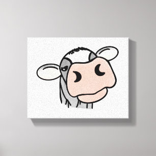 Impressão Em Tela vaca de desenho animado preto branco rosa beijo ci