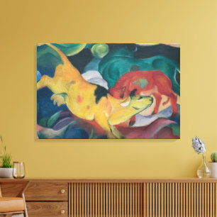 Impressão Em Tela Vacas Abstratas Vermelho Verde Amarelo Pintura de