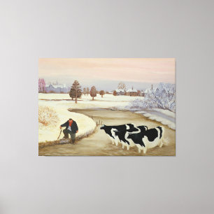 Impressão Em Tela Vacas em um rio do inverno