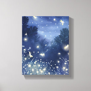 Impressão Em Tela Vaga-lumes à Noite   Vaga-lume Azul Aquarela