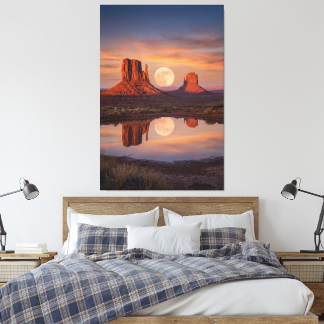 Impressão Em Tela Vale do Monumento Reflexo da Superlua – Deserto (Insitu(Quarto))