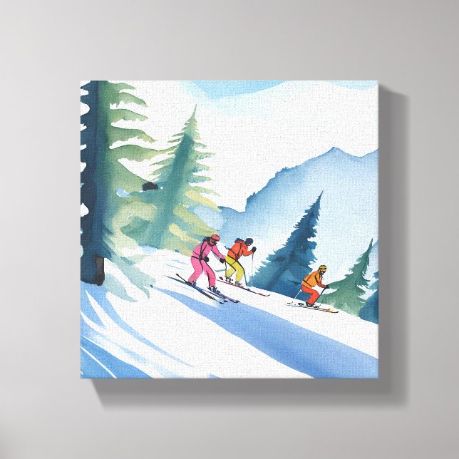Impressão Em Tela Vamos esquiar | Aquarela de inverno (Frente)