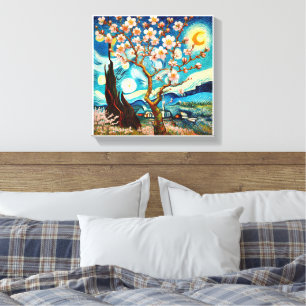 Impressão Em Tela Van Gogh Almond Blossom Landscape Moon