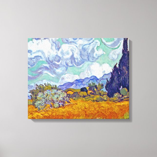 Impressão Em Tela Van Gogh - Campo de Trigo com Ciprestes (Frente)