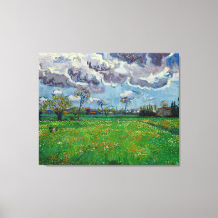 Impressão Em Tela Van Gogh Meadow com flores sob um céu tempestuoso